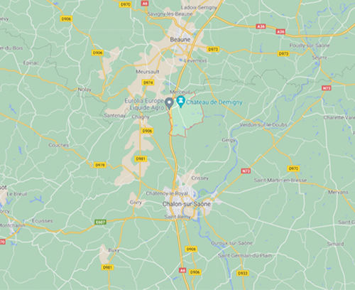 Plan de situation entre Chalon/Saône et Beaune